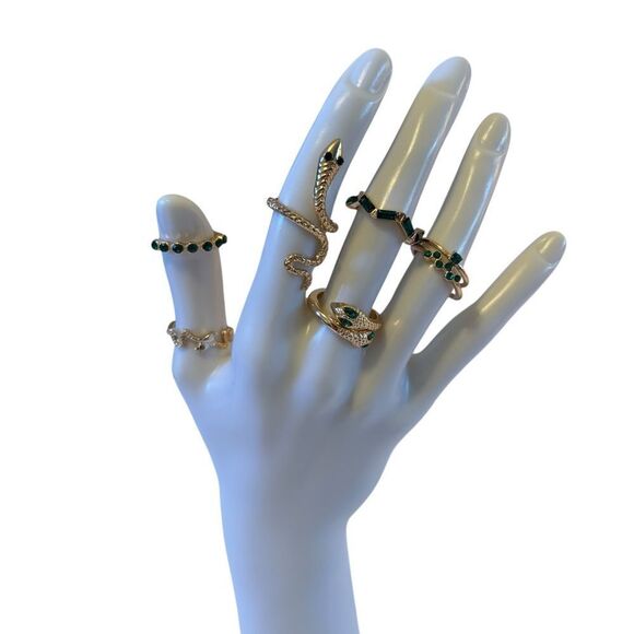 Costume Gold and Green Snake Ring Set. 7 in all. - Picture 1 of 7